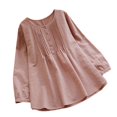 thumbnail image 1 of CHOK Hauts pour Femmes Liquidation Mode Été Décontractée Ample Lin Manches Longues Col Rond Blouse en Solde, 1 of 5