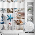 thumbnail image 4 of No Hook Shower Curtain with Built-in Rings - Coastal Beach Themed Washable Waterproof Fabric Bathroom Curtains for Hotel,Rentals, 72 X 72 Inch Long , Summer Ocean Starfish Shell Boat, 4 of 9