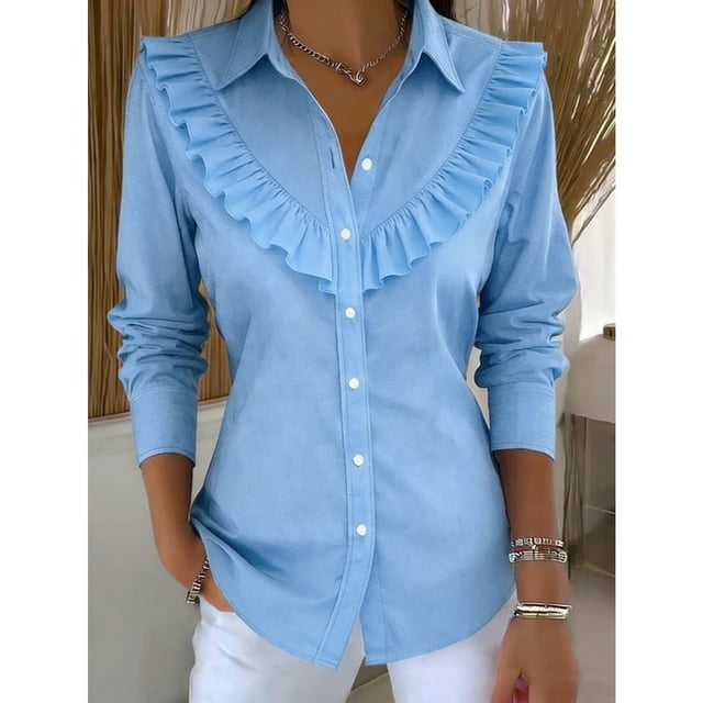 TaTaai Ladies Spring Summer V Neck 3/4 Sleeve Solid Top Splicing Elegant Soft Comfortable Casual Fashion Daily Commute Blouse Gift