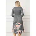 thumbnail image 6 of Charcoal 3/4 Sleeve Asymmetric Floral Curved Hem Midi Dress, 6 of 6