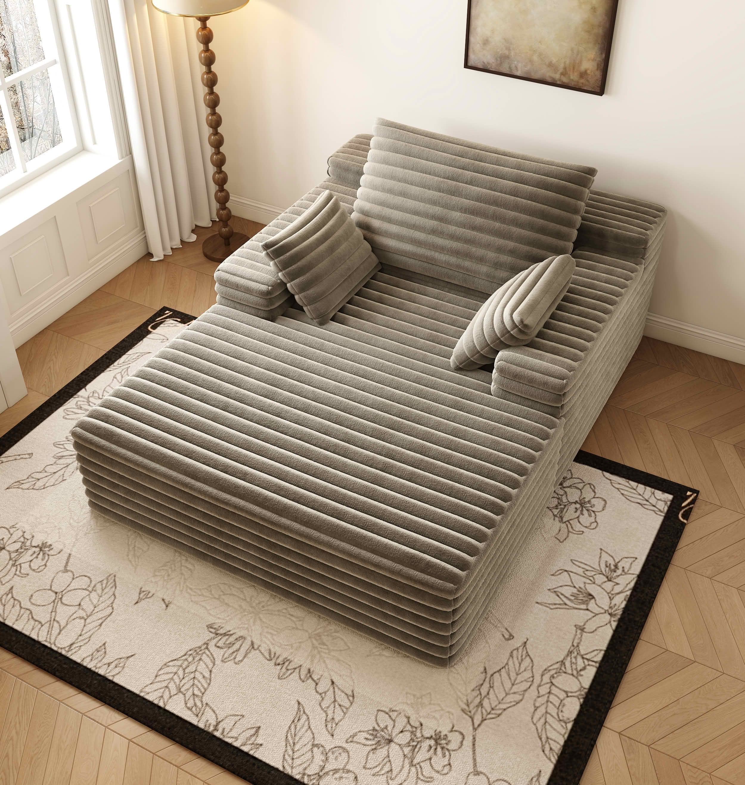 MAYEERTY Oversized Corduroy Chaise Lounge, 600lbs Capacity Indoor Lounge Chair, Ergonomic Accent Chair with Pillows for Living Room Bedroom, No Assembly Required