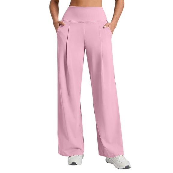 Sexlip Womens Yoga Pants Summer high waist wide cuff cotton linen lounge wear comfortable patch detail for fitness training Pink XL