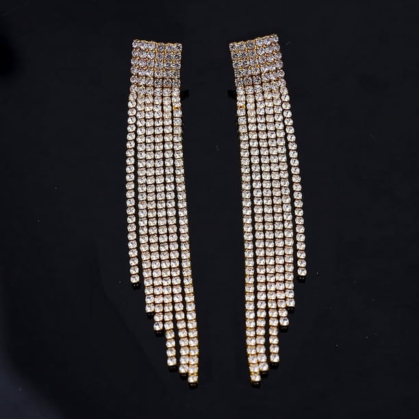 Pendientes sencillos con flecos de diamantes y cadena de garra Pendientes de diamantes con flecos exagerados y de moda Pendientes distintivos para mujer