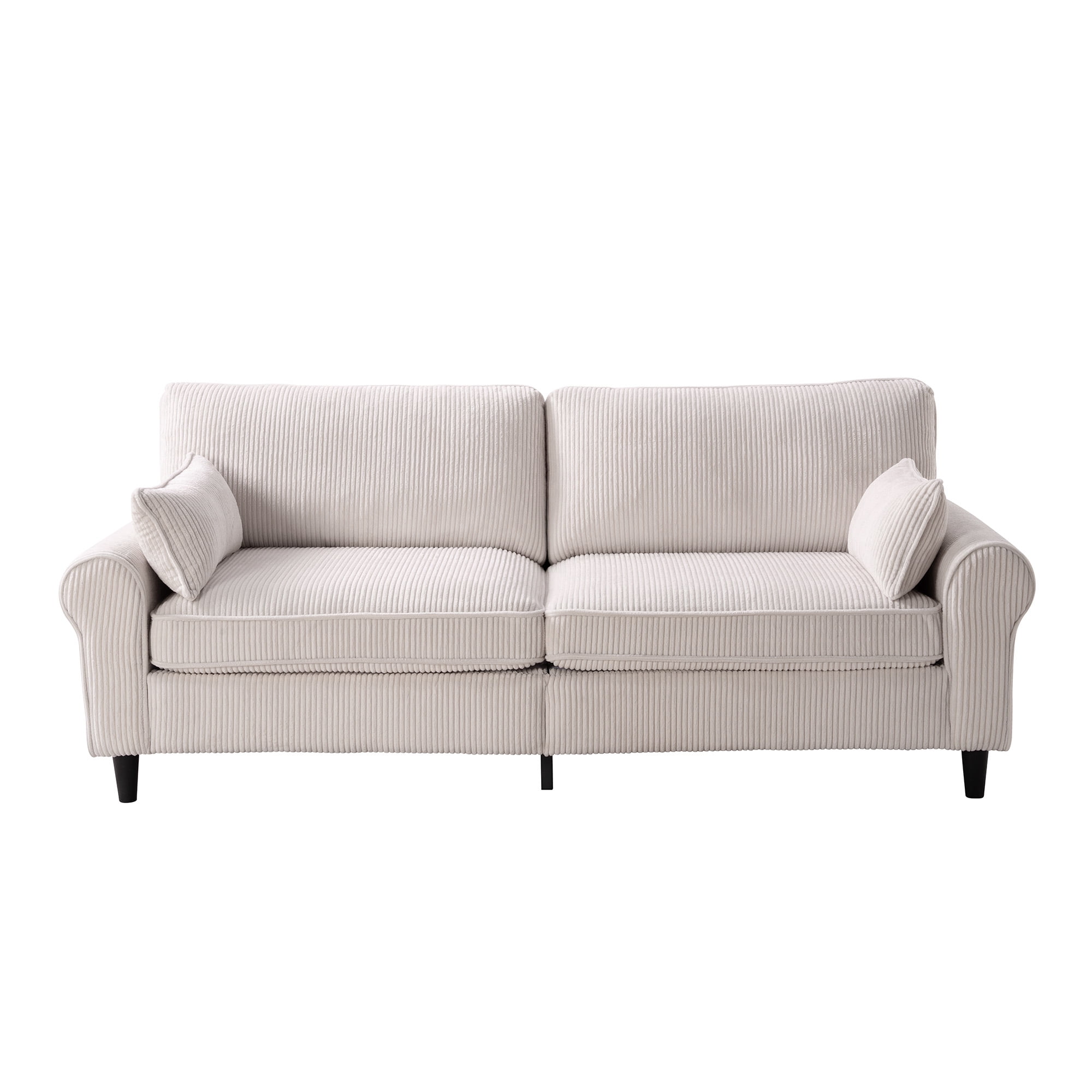 Aukfa 81" Roll Arm Sofa 3 Seat Deep Seat Upholstered Couch for Living Room Bedroom, 2 Pillows, Corduroy, White