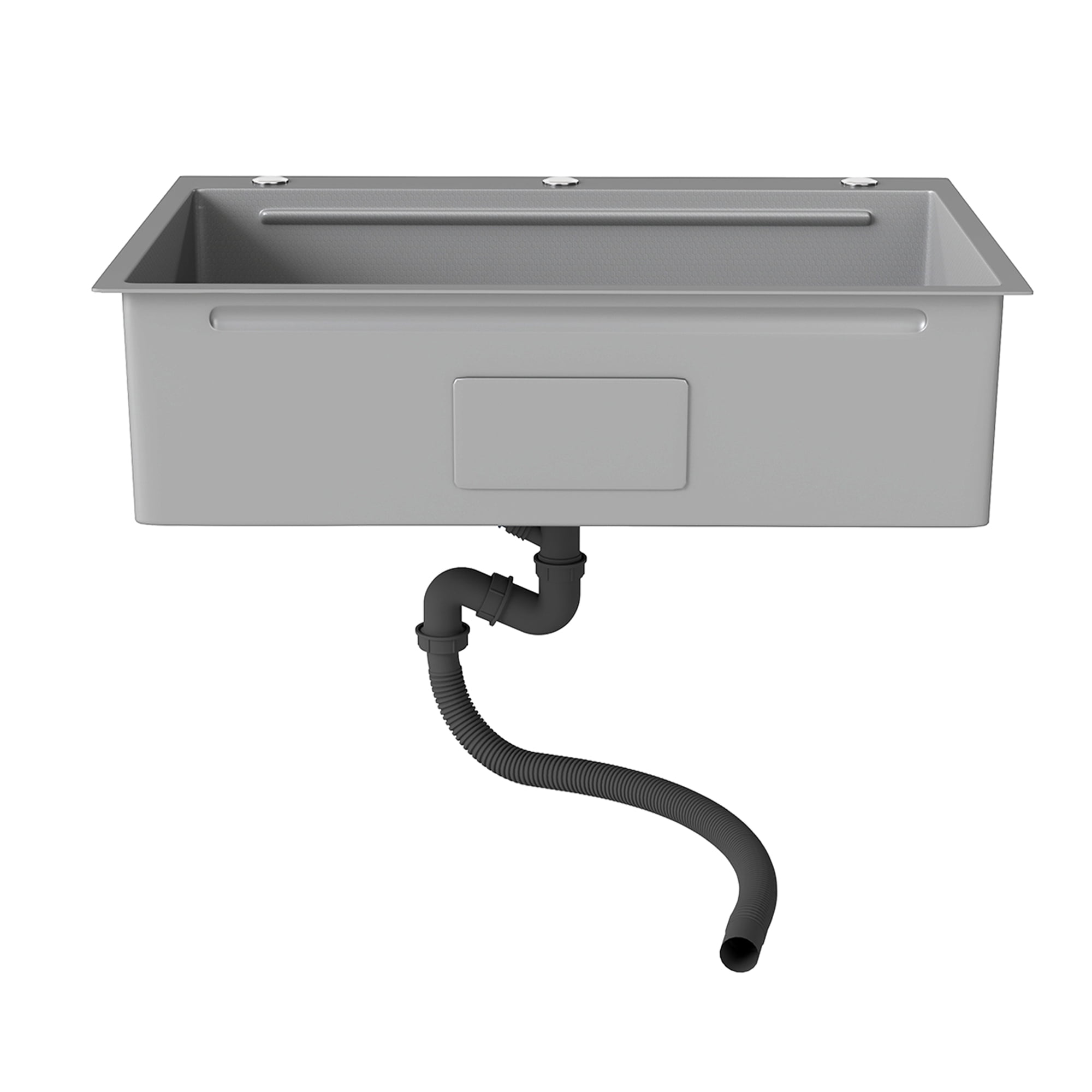 ModFusion 33″ Single Bowl Gunmetal Workstation Kitchen Sink, Drop-In Nano Stainless Steel, Drain Kit, 2.7'x1.8' ft Ledge Accessories, Wood Cutting Board, Gray