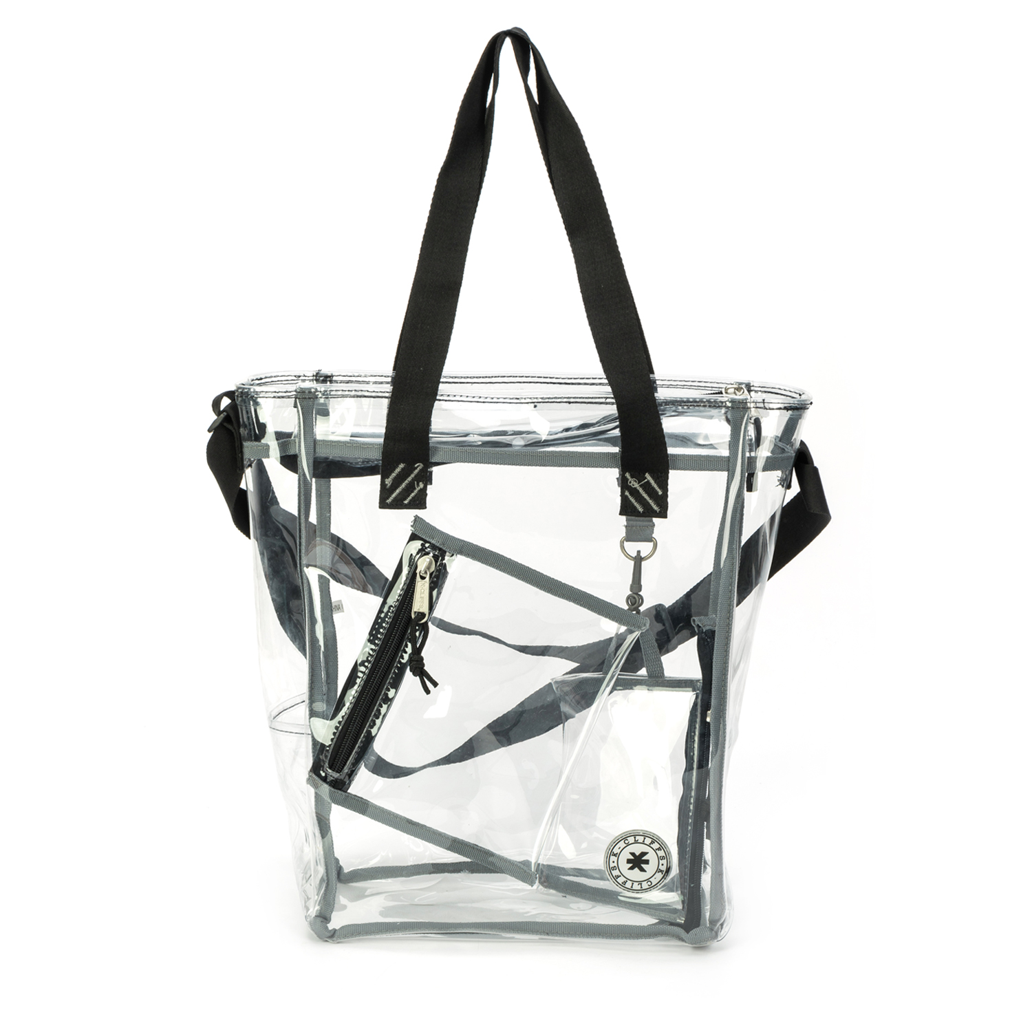 K-Cliffs Unisex Heavy Duty Clear Tote Bag Durable 0.5mm Vinyl Bag, Black,15.5"x12.5"x5"