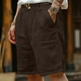 thumbnail image 2 of Pxkloy Mens Linen Shorts Flat Front Casual Elastic Waist Drawstring Shorts 9 Inch Inseam Solid Color Summer Beach Vacation Shorts with Pockets Brown,M, 2 of 7
