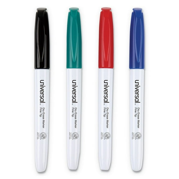 Fine Bullet Tip, Pen Style Dry Erase Marker - Black/Green/Red/Blue (4/Set)