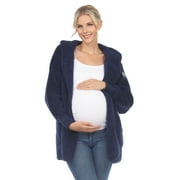 White Mark Women's Maternity Plush Hooded Cardigan with Pockets