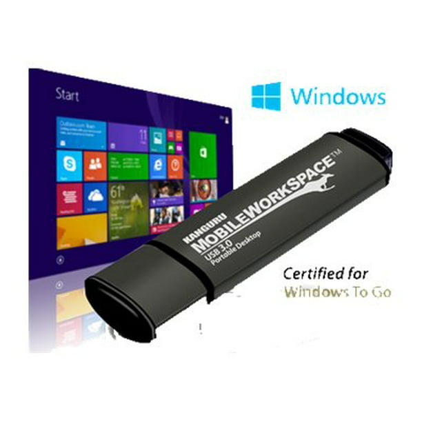 Kanguru Mobile WorkSpace - Lecteur flash USB - Windows To Go Certifié - Crypté - 128 GB - USB 3.0 - FIPS 140-2 - Noir - Conforme TAA