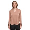 thumbnail image 1 of Calvin Klein Womens Satin Long Sleeve V Neck Shell Blouse, beige, XL, 1 of 1