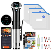 Holdpeak 1100W WIFI Sous Vide Cooker, Sous Vide Container 0.1 Precise Temperature Control, Free Gift for Food Bag Set (Black)