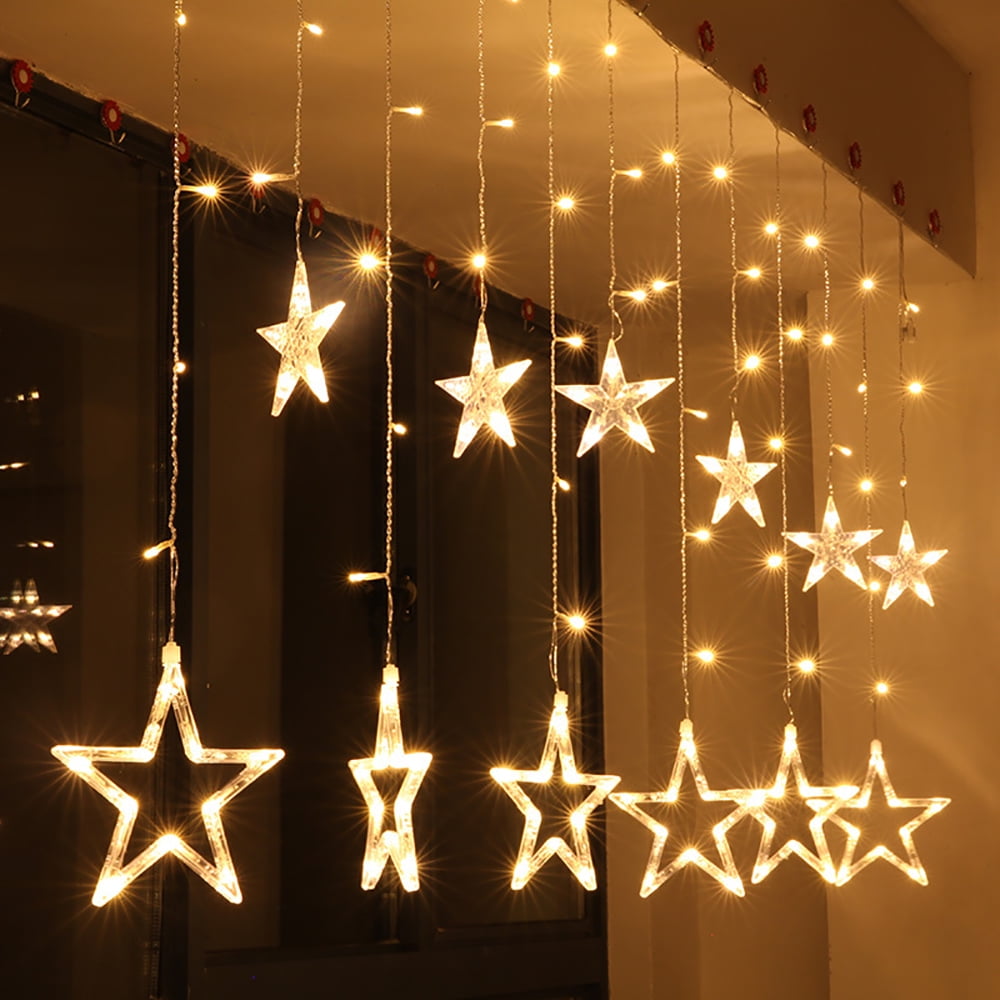 Morttic LED Star Curtain String Lights 12 Stars 120 LEDs Window Icicle ...