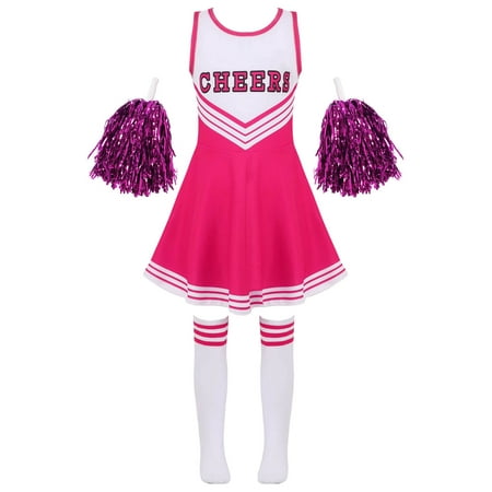 

Aislor Girls Cheerleading Costume Sleeveless Letter Printed Patchwork Dance Dress Flower and Socks
