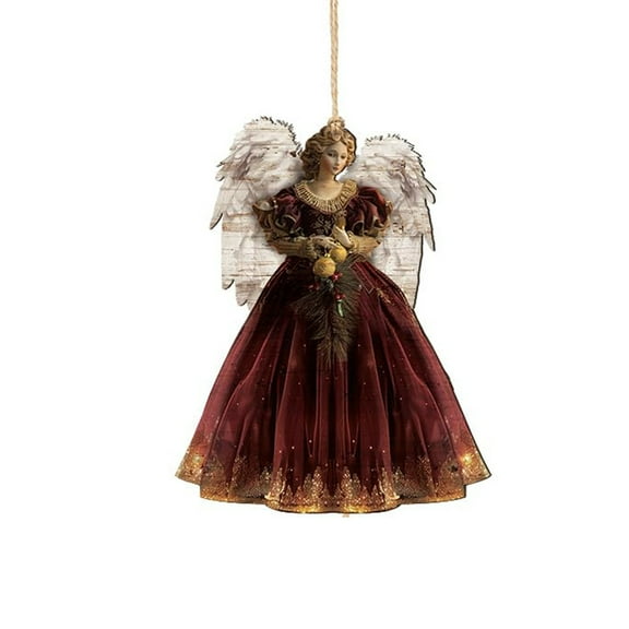 Elegant Christmas Angel Tree Topper with Burgundy Gown and Feathered Wings, 2D Acrylic Christmas Tree Hanging Decoration Perfect for Holiday Decoration