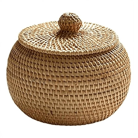 New Arrivals Round Rattan Box with Lid, Hand Woven Storage Box, Decor for Home