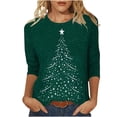 thumbnail image 2 of Fiudx Ofertas de La Semana Camiseta con Estampado Navideño a La Moda para Mujer, Blusa con Mangas 3/4, Tops Informales con Cuello Redondo, 2 of 5