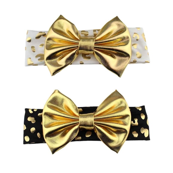Baby Girl Leopard Headband 5'' Glitter Big Bow Headbands Toddler Infant Elastic Sequin Bowknot Headband Metallic Bronzing Gilding Gold Hairband Turban Headwrap ZHB44 (Shiny Style, One Size)