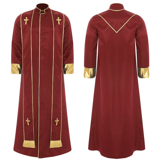 Miutii Robe de Prêtre pour Hommes, Soutane de Clergé, Robe Catholique, Tenue de Pasteur, Costume Chrétien, Cosplay d'Halloween, Déguisement Rouge P