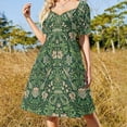thumbnail image 4 of Dark Green Floral Hummingbird Pattern Short Sleeve Dress Clothes Women's Summer Dress Elegant Dress Daily Dresses For Woman, 4 of 9