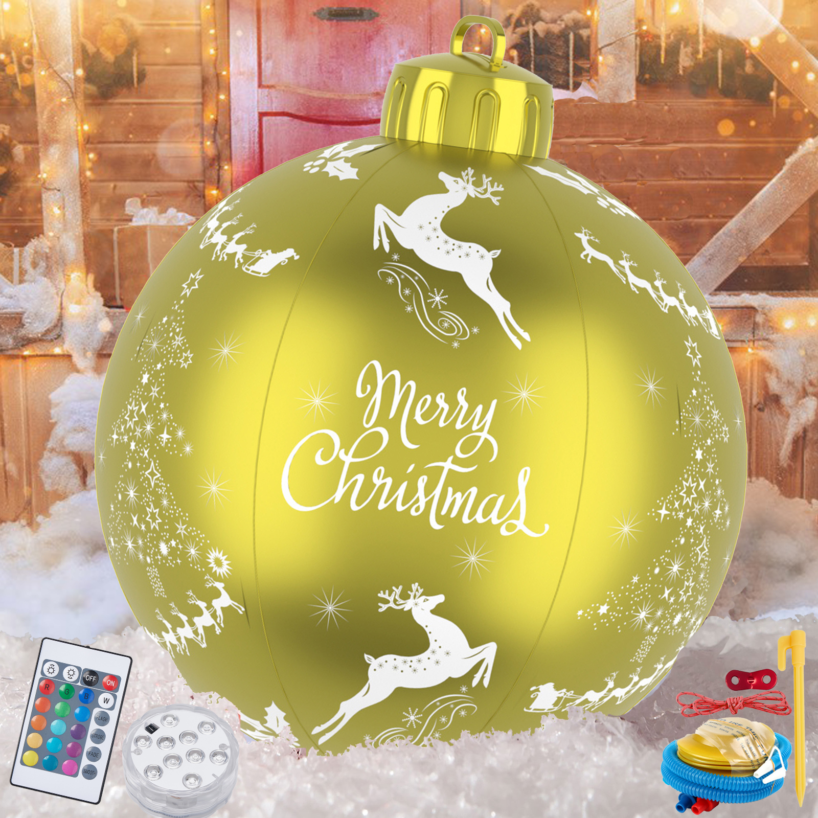 24 Inch Light Up PVC Inflatable Christmas Ball Large Outdoor Decorated