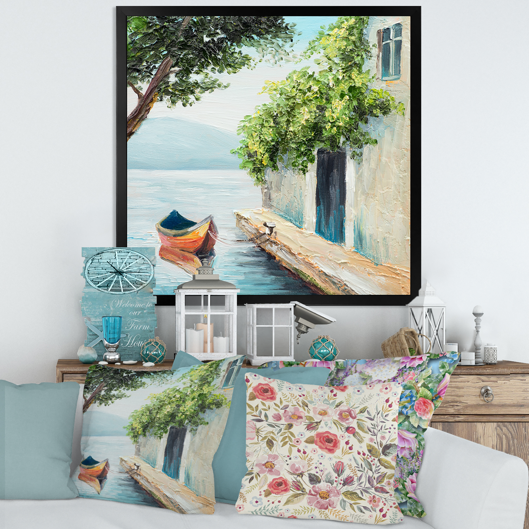 Designart 'A Beautiful Summer Day With Gondola In Venice' Nautical & Coastal Framed Art Print