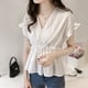 thumbnail image 2 of Camisa De Mujer Con Cuello En V Manga Corta Blusa De Rayas Con Volantes Top Casual, Blanco, M tholdsy AP001462-01, 2 of 7