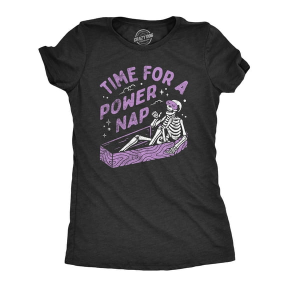 Womens Time for A Power Nap T Shirt Funny Halloween Sleepy Skeleton Coffin Joke Tee for Ladies Womens Graphic Tees