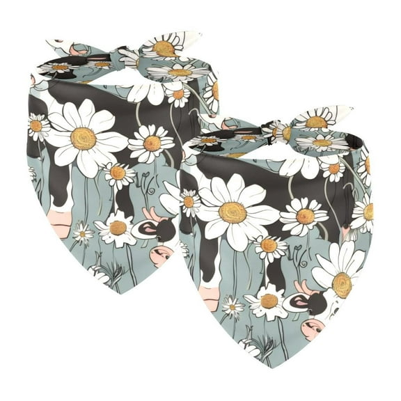 PhooArto Cartoon Cows Chamomile Pattern Dog Bandanas, 2 Pack Soft Washable Pet Scarf Triangle for Large Dogs Puppies and Cats
