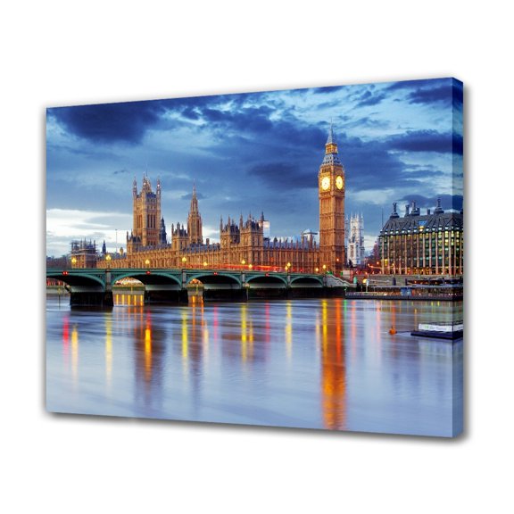 London City Canvas Wall Art, House of Parliament London Wall Decor Canvas Poster Bedroom Decor Sports Landscape Office Room Decor Gift,Frame-style,24x36inch(60x90cm)