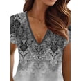 thumbnail image 3 of DYMADE Women Vintage Ethnic Printing V-neck Short Sleeve T-Shirt Tunic Top, 3 of 4