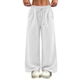 thumbnail image 2 of Womens Loose Casual Wide Leg Pants Solid Elastic Drawstring Waist Sweat Trousers with Pockets, Breathable Comfy Bottoms for Indoor Rest and Outdoor Activities S-3XL White, 2 of 7