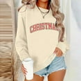 thumbnail image 4 of Sweatshirts for Women Christmas Long Sleeve Round Neck Printing Loose Hoodless Sweatshirts Beige S, 4 of 5