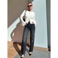 thumbnail image 4 of Chandail Tendance pour Femmes Col Rond Côtelé Crop Bell Manches Longues Ouvert Chemise Automne Blanc P, 4 of 7