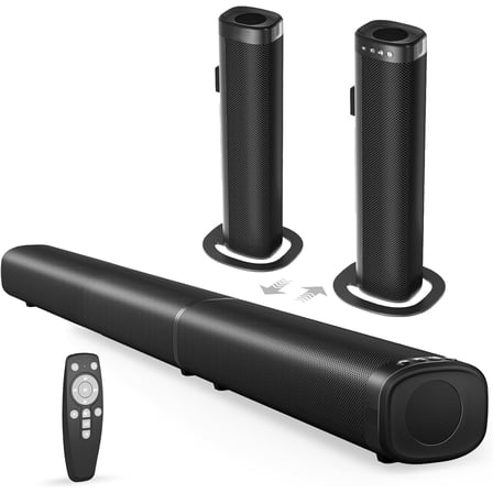 Sound Bar, 100W Sound Bar for Smart TV, Bluetooth 5.3 Soundbar, 2 in 1 Detachable Home Speaker Bass Effect, Home Theater Surround Sound, ARC/Optical/AUX/USB Connections, for TV/PC/Projectors