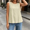 thumbnail image 6 of Women's Ruffle Detail Sleeveless Tank Tops Summer Petite Plain Crew Neck Tee Casual Travel Tops Beige, 6 of 6