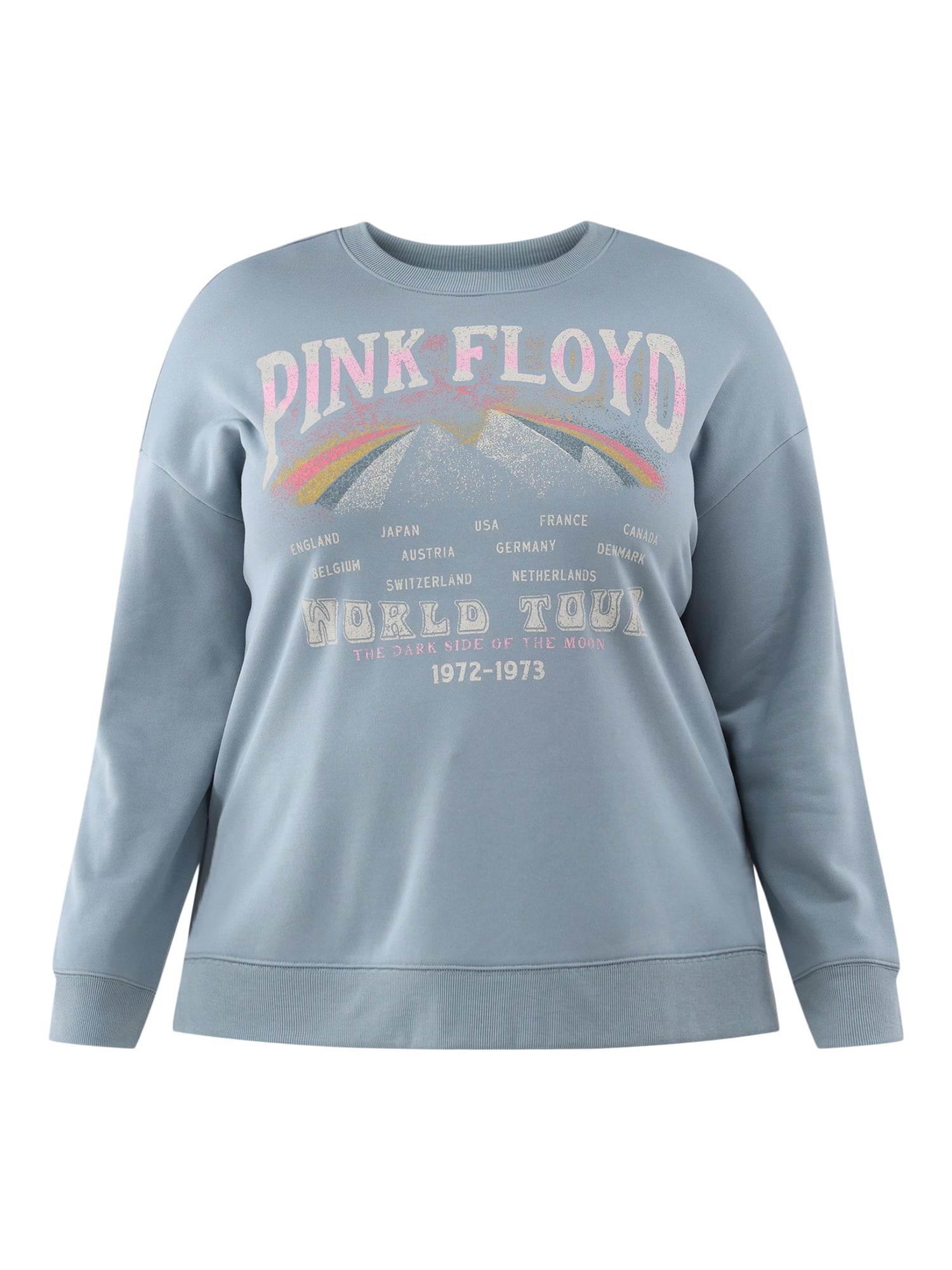 Terra & Sky Women's Plus Size Pink Floyd Graphic Sweatshirt with Long Sleeves, Sizes 0X-5X