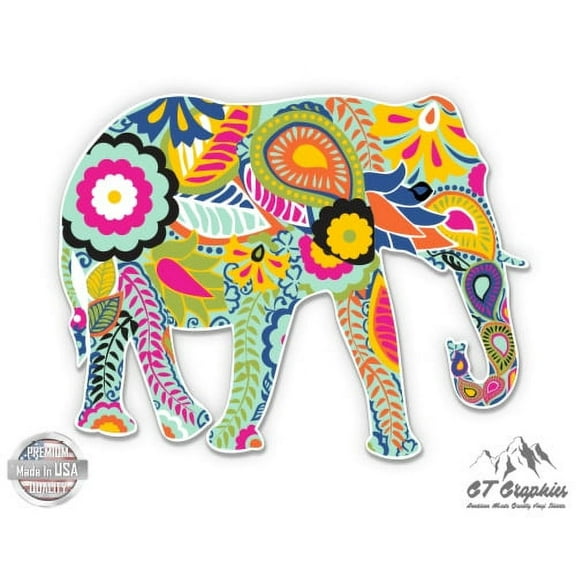 Floral Elephant Beautiful - 3" Vinyl Sticker - For Car Laptop I-Pad Phone Helmet Hard Hat - Waterproof Decal