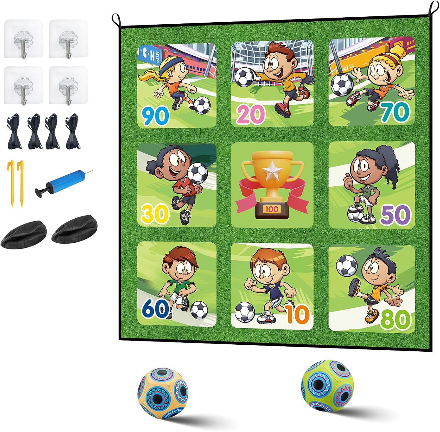 Soccer Ball Game Set for Kids, Indoor Outdoor Backyard Toss Soccer Goal Game with 2 Sticky Soccer Balls, Foldable Flannel Goals, Toddlers Gift for 3 4 5 6 7 8 Year Old Boy Toys Birthday (59*59 in-A)