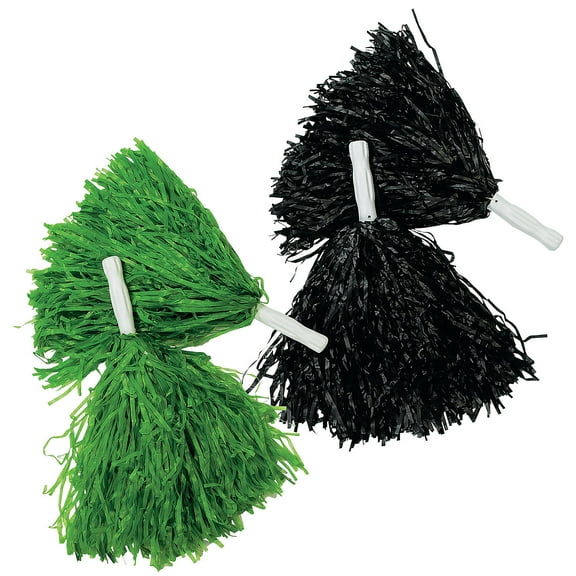 Fun Express 10" Green & Black Team Spirit Cheer Pom-Poms Set - 24 Pieces