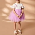thumbnail image 2 of RUTAYY Children Girls Lace Dress Summer Short Sleeve Tiered Swing Casual Active Clothes , Purple, 5-6 Years, 2 of 5