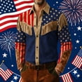 thumbnail image 2 of Telankuip American Independence Day Vintage Tassel Printed Men's Shirts USA 250th Anniversary Long Sleeve Button down Casual Top July 4th Celebration Cowboy Style Shirts 5-Blue XXL, 2 of 5
