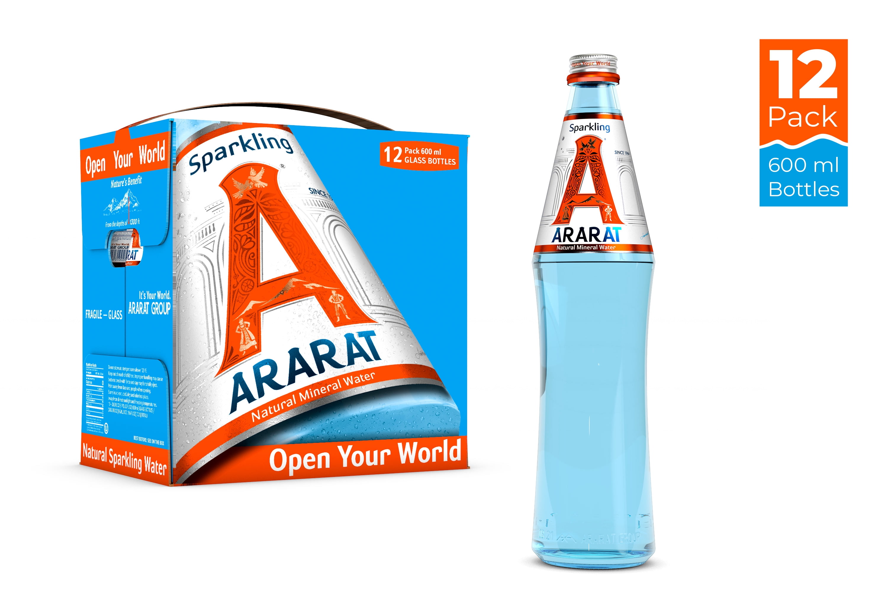 ARARAT glass 7.2-Liter Sparkling High Mineral Water CASE