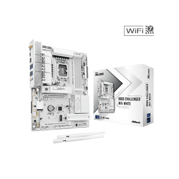 ASRock B860 CHALLENGER WIFI WHITE LGA 1851 Intel B860 SATA 6Gb/s DDR5 Intel Core Ultra ATX Motherboard