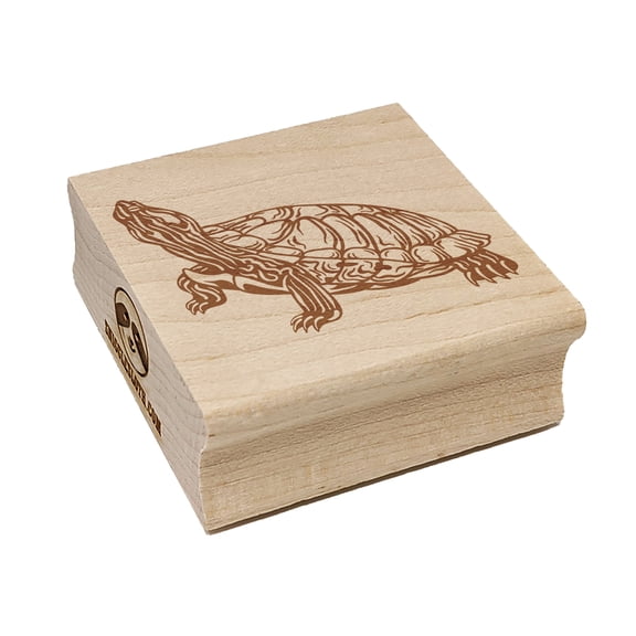 Red-Eared Slider Turtle Pet Reptile Square Rubber Stamp Stamping Scrapbooking Crafting - Small 1.25in