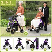 Foldable Rollator Walker for Seniors with Seat, Lightweight 2 In 1 Rolling Walkers Wheelchair Combo for Adult, Transport Chair with Brakes, Adjustable Seat and Handle, 300 Lb. Weight Capacity