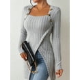 thumbnail image 4 of Ribbed Button Decor Asymmetrical Hem T-Shirt, Casual Long Sleeve Top For Spring & Fall, Women's Clothing, 4 of 6