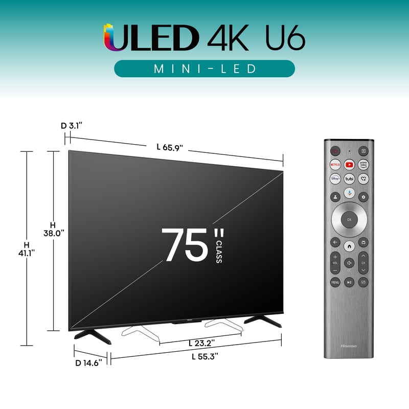 Hisense 75" Class U6 Series Mini-LED 4K UHD QLED Smart Google TV (2024) feature detail