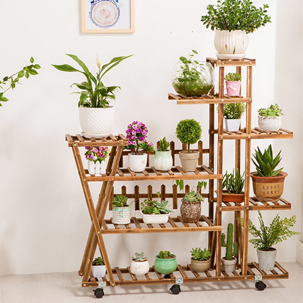Wood Plant Stand, Indoor Outdoor Plant Shelf Multiple