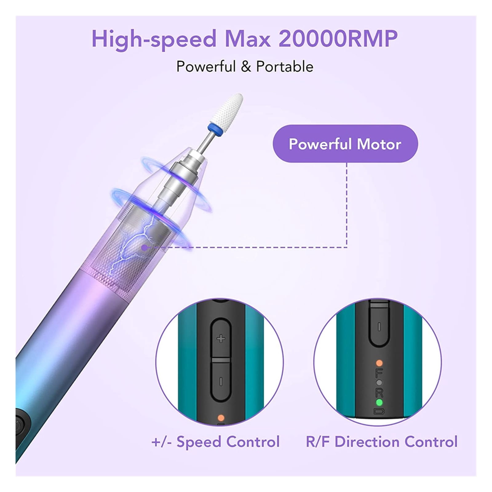 Cordless Electric Nail Drill Machine For Acrylic Nails Gel Polish Remove Manicure Pedicure Nail File Tools Salon Nail Equipment ,Lightweight and Portable